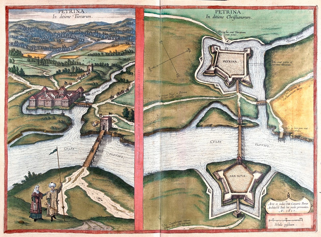 クロアチアのペトリーニャ - ゲオルク・ブラウン著『Civitates Orbis Terrarum』（ケルン、1617年）所収 作： ジョージ・ブラウン