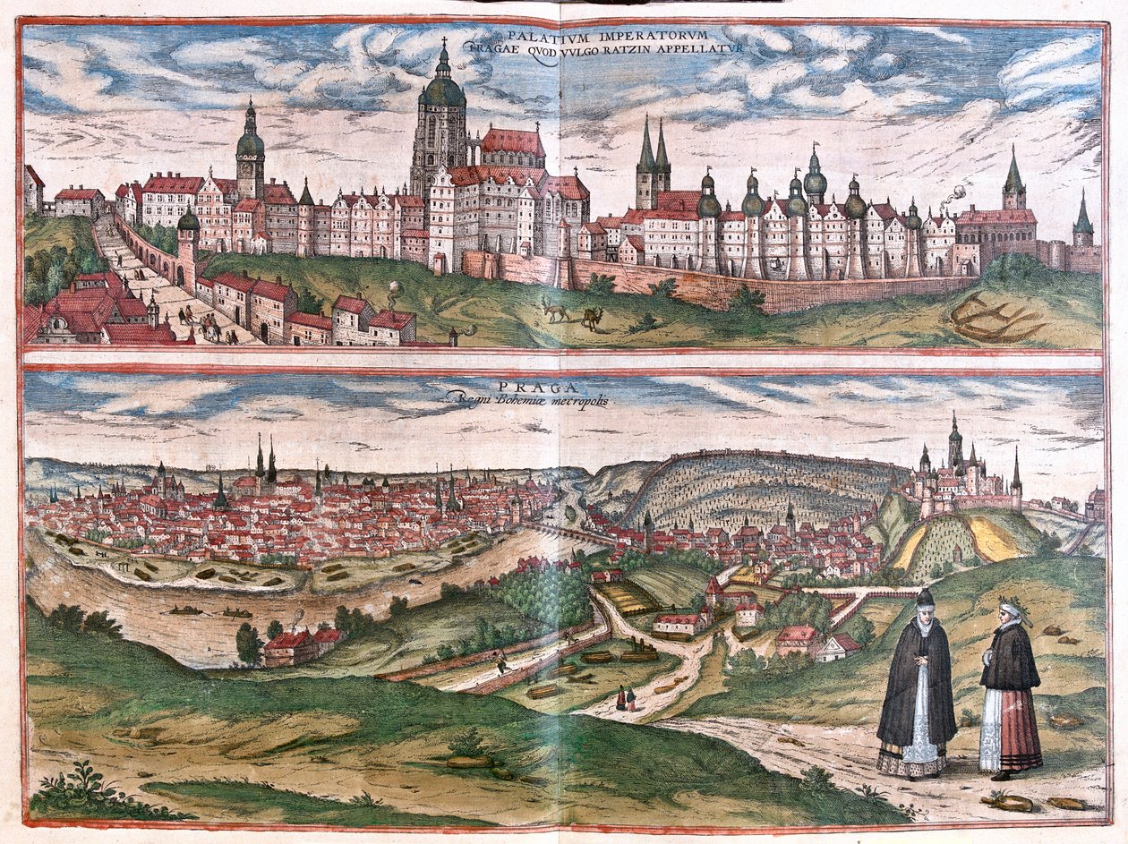プラハ（ボヘミア）、チェカ共和国 - ゲオルク・ブラウン著「Civitates Orbis Terrarum」ケルン1617年所収 作： ジョージ・ブラウン