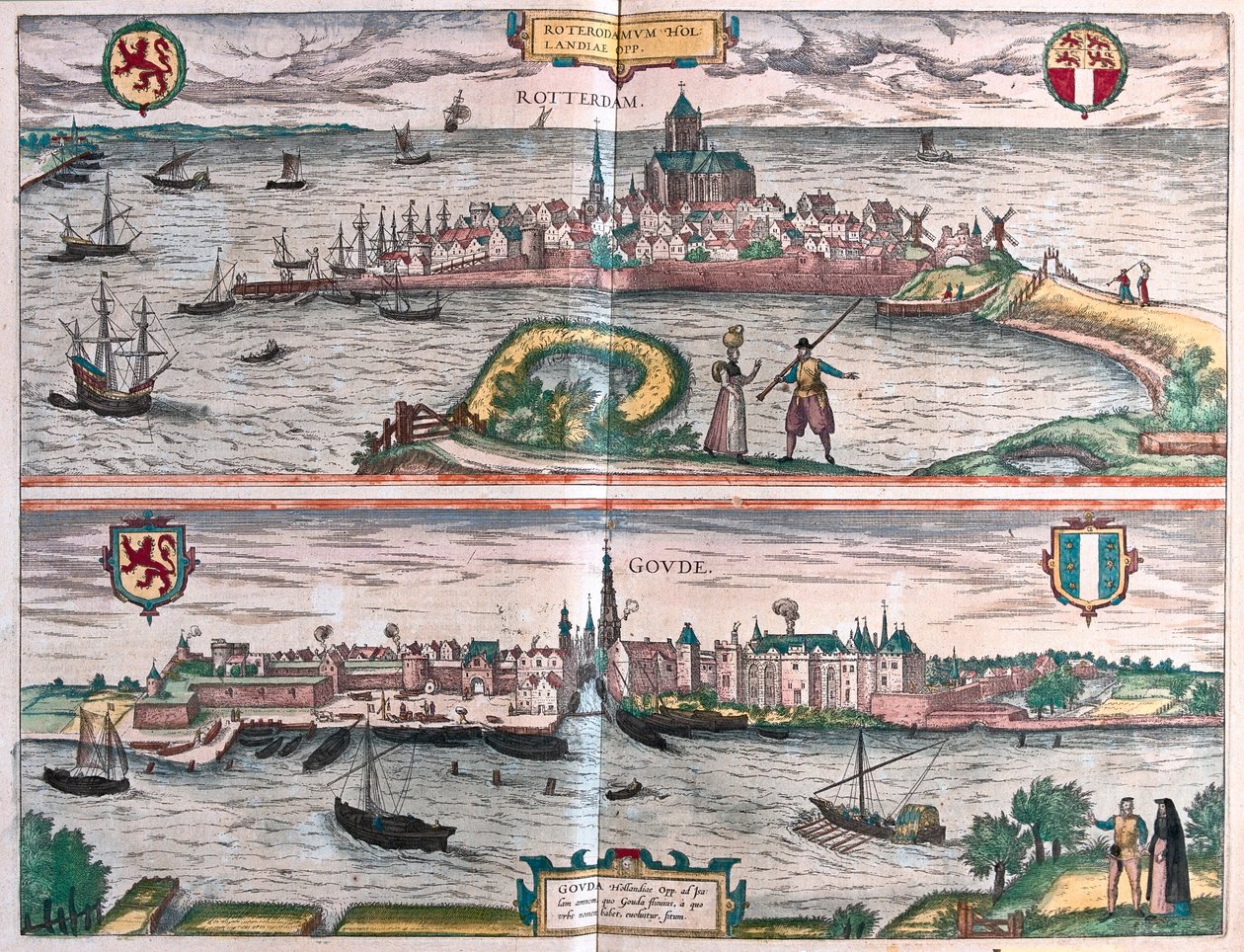 オランダのロッテルダムとゴーダ - ゲオルク・ブラウン著『Civitates Orbis Terrarum』（ケルン、1617年）所収 作： ジョージ・ブラウン
