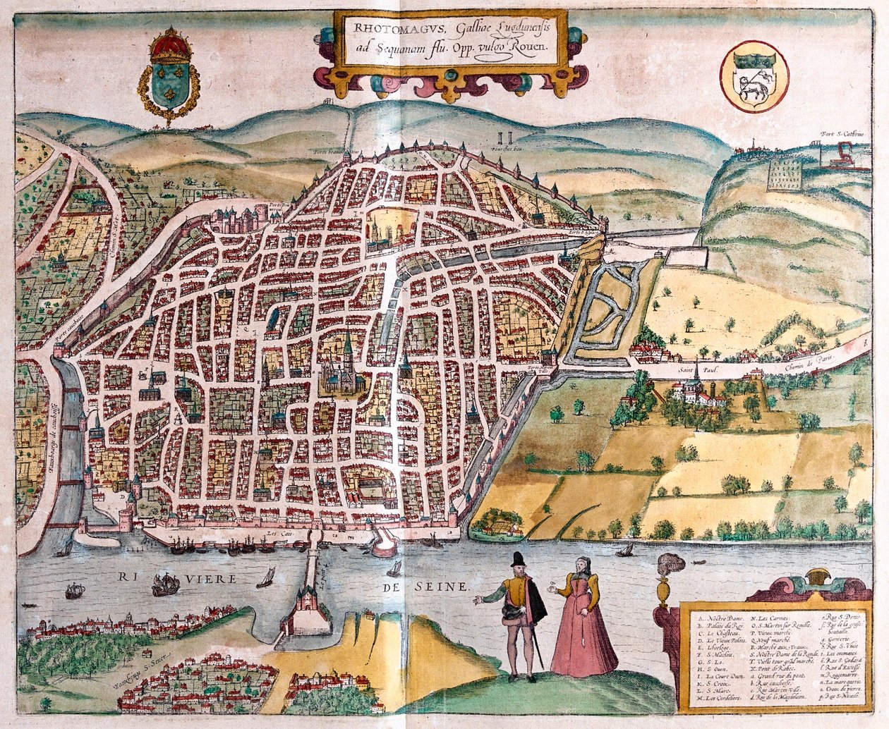 ゲオルク・ブラウン著『Civitates Orbis Terrarum』（1617年、ケルン）所収のルーアン（フランス）。 作： ジョージ・ブラウン