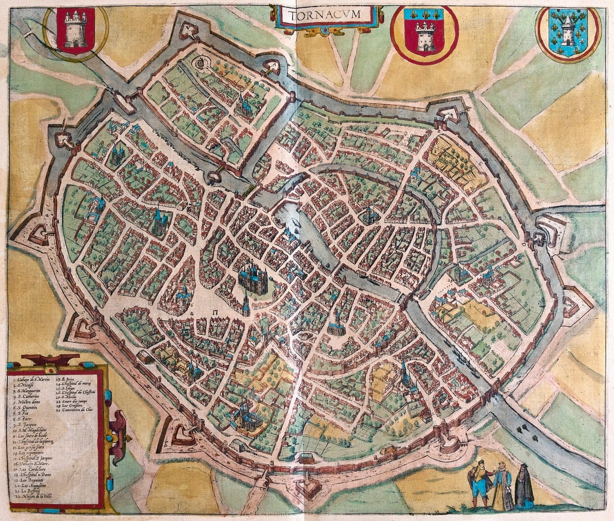 ベルギーのトゥルナイ - ゲオルク・ブラウン著『Civitates Orbis Terrarum』（ケルン、1617年）所収 作： ジョージ・ブラウン