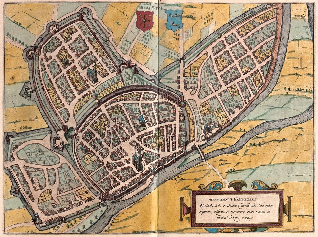 ドイツ、ノルトライン・ヴェストファーレンのヴェーゼル - ゲオルク・ブラウン著「Civitates Orbis Terrarum」ケルン1617年所収 作： ジョージ・ブラウン