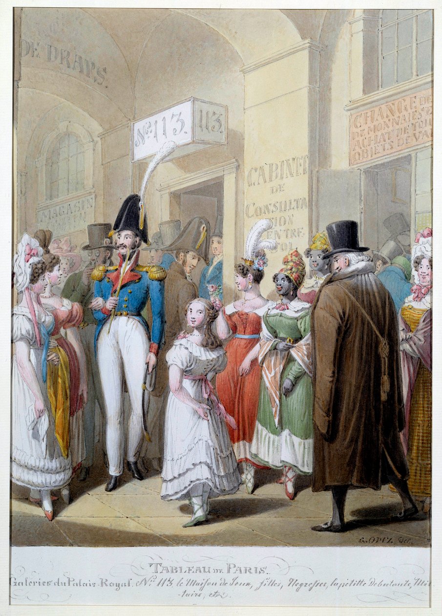 パリの絵画：パリのパレ・ロワイヤルのギャラリー。娼婦たちに会うため