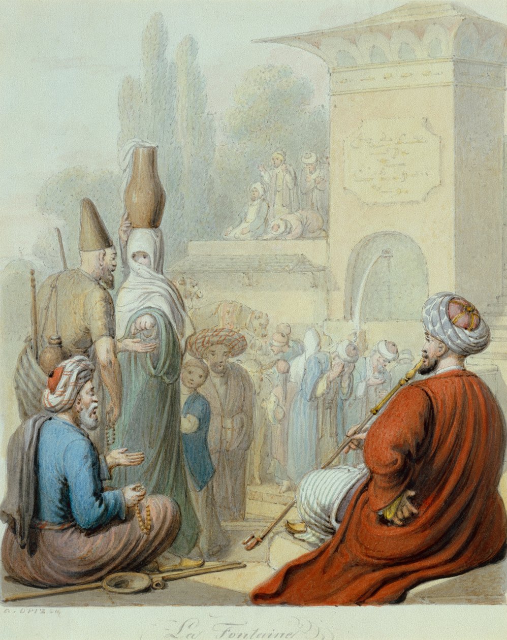 コンスタンティノープルの噴水 (鉛筆と水彩) 作： ゲオルグ・エマニュエル・オピズ