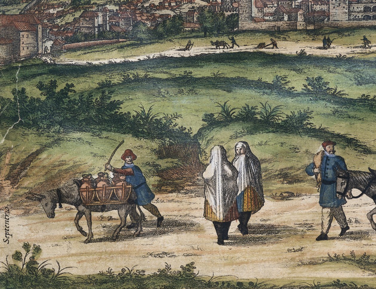 ブラウン，ジョージ（1541-1622）。オルテリウス，アブラハム（1527-1598）。ホーゲンベルク，フランツ（1535-1590）。1572-1617 グラナダ（1572年）。左詳細。エッチング。スペイン. カスティーリャとレオン.サラマンカ.サラマンカ大学 作： ゲオルク・ホーゲンベルク・フランツ (1535-90) & オルテリウス・アブラハム (1527-98) ブラウン