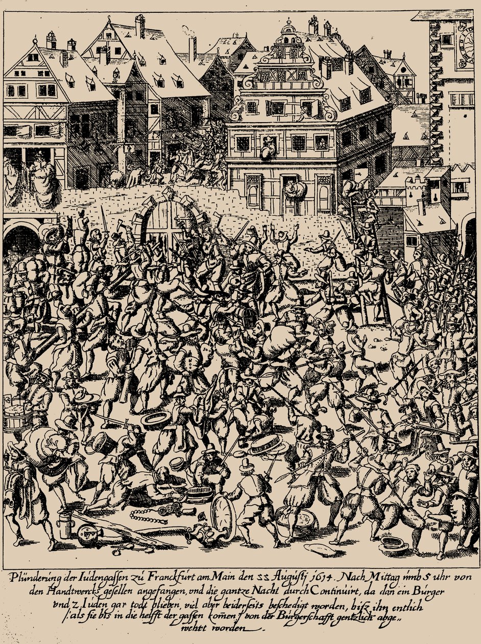 フェットミルヒ・ライジング。 1614 年 8 月 22 日のフランクフルトのユーデンガッセの略奪。 1616-1617 作： ゲオルク・ケラー