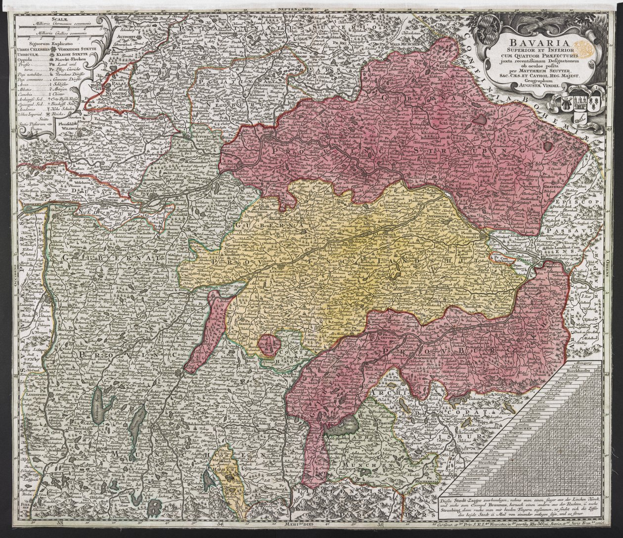 バイエルンの地図、1757年頃（色付きの彫刻） 作： ゲオルク・マシュー・セッター
