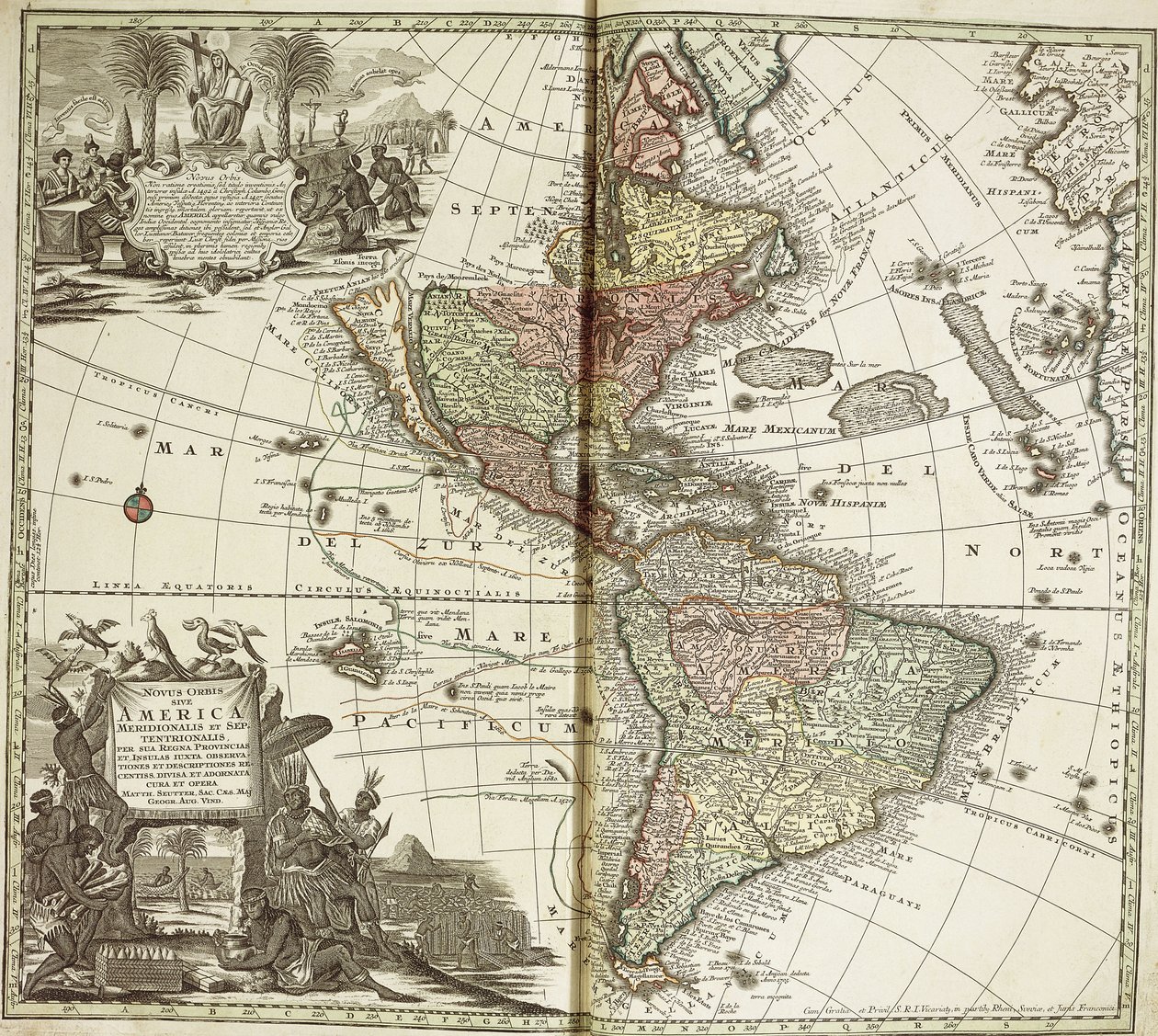 アメリカ大陸の地図、1744年 作： ゲオルク・マシュー・セッター