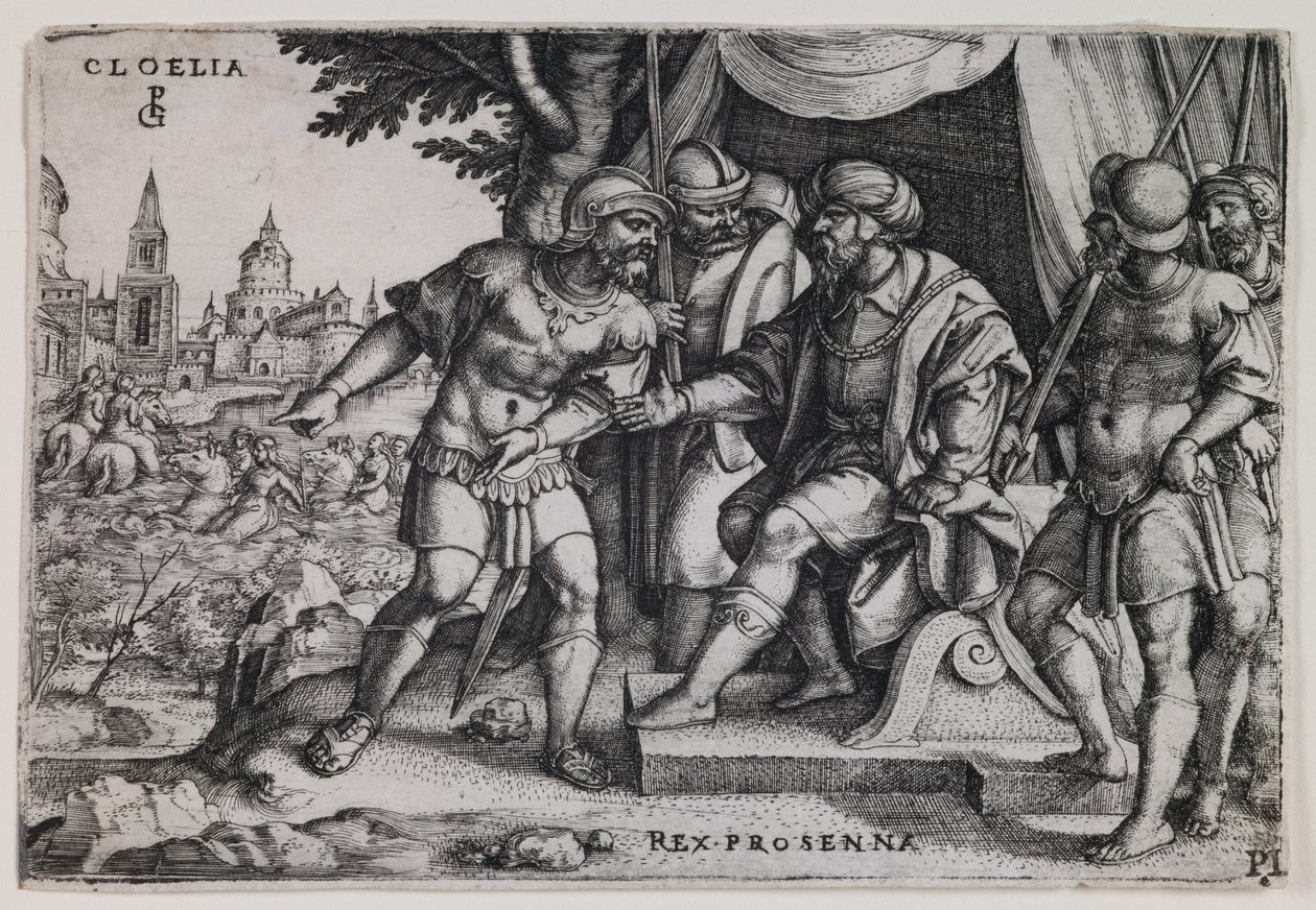 クロエリアとエトルリアの王ポルセンナ、1536-37年頃（エングレーヴィング） 作： ジョージ・ペンツ
