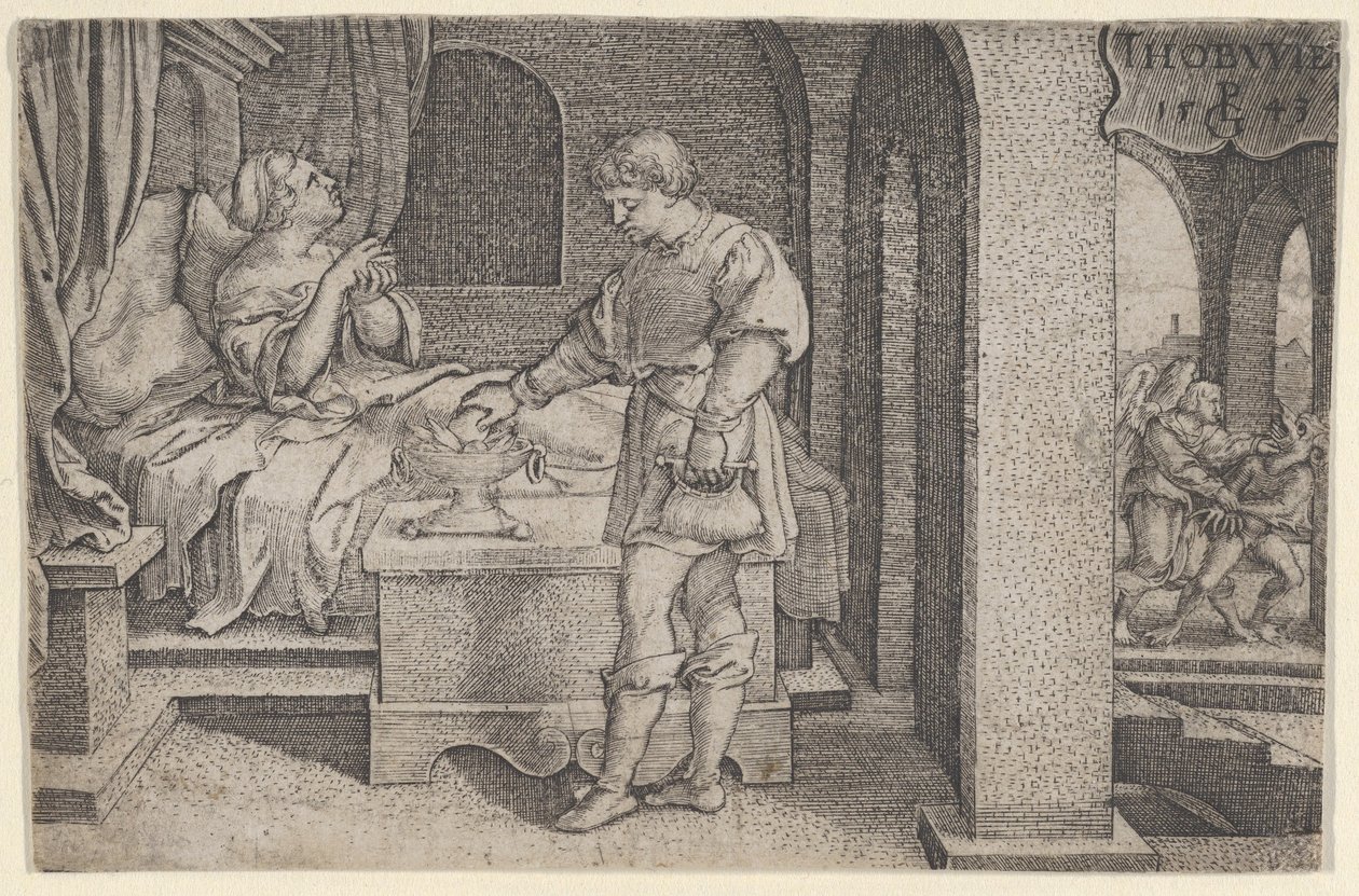 Tobiolus Makes a Propitatory Sacrifice, from The Story of Tobias, 1543. 作： ジョージ・ペンツ