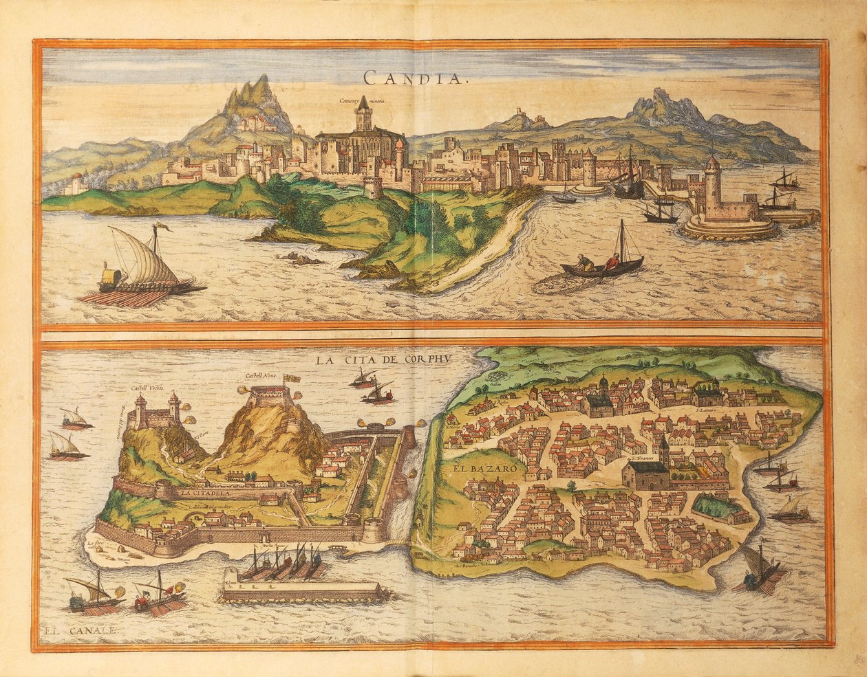 Heraklion, Candia and Corfu from Civitates Orbis Terrarum by Georg Braun 作： フラン