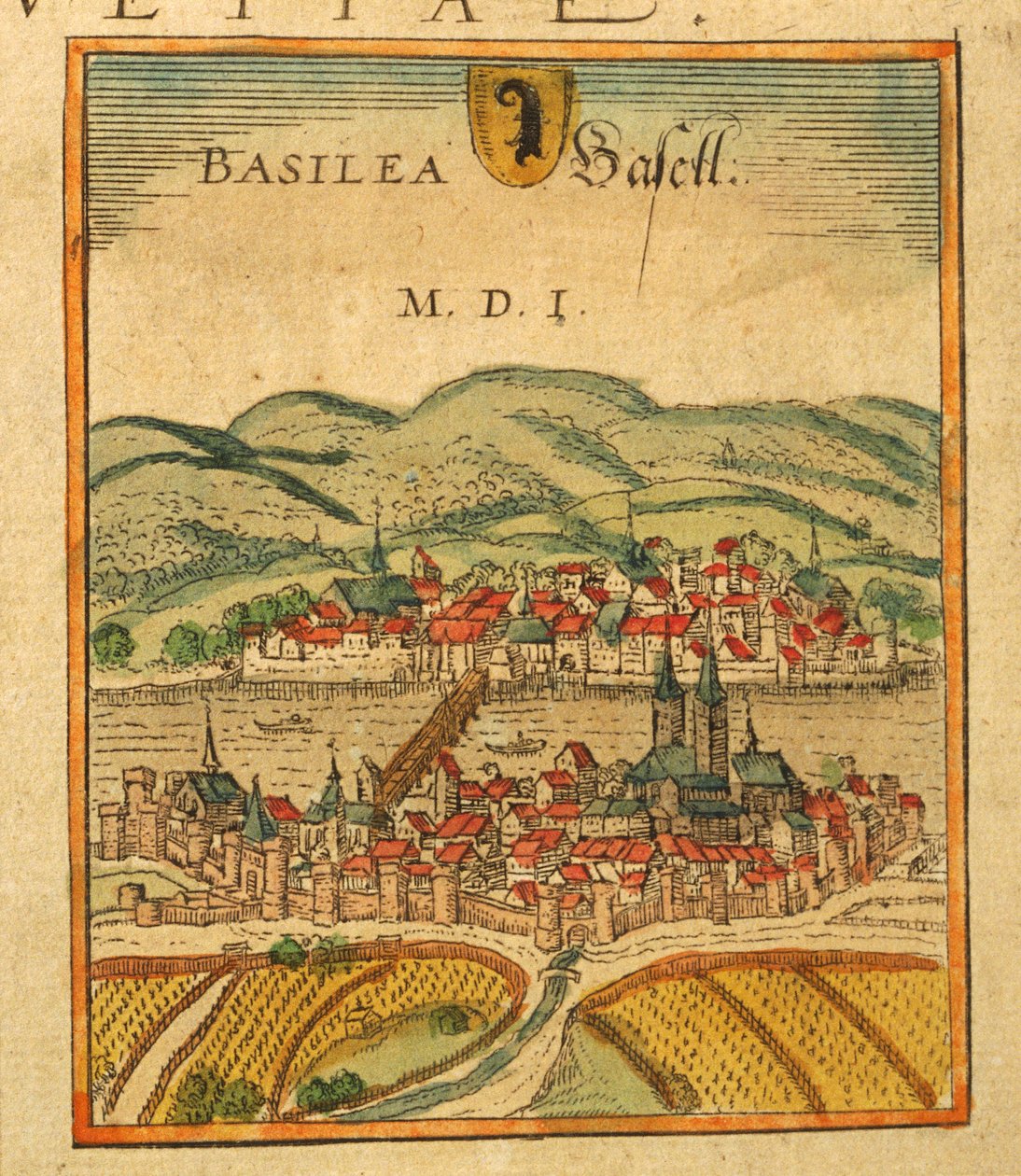 ゲオルク・ブラウンの「Civitates Orbis Terrarum」よりバーゼルの地図 作： フラン