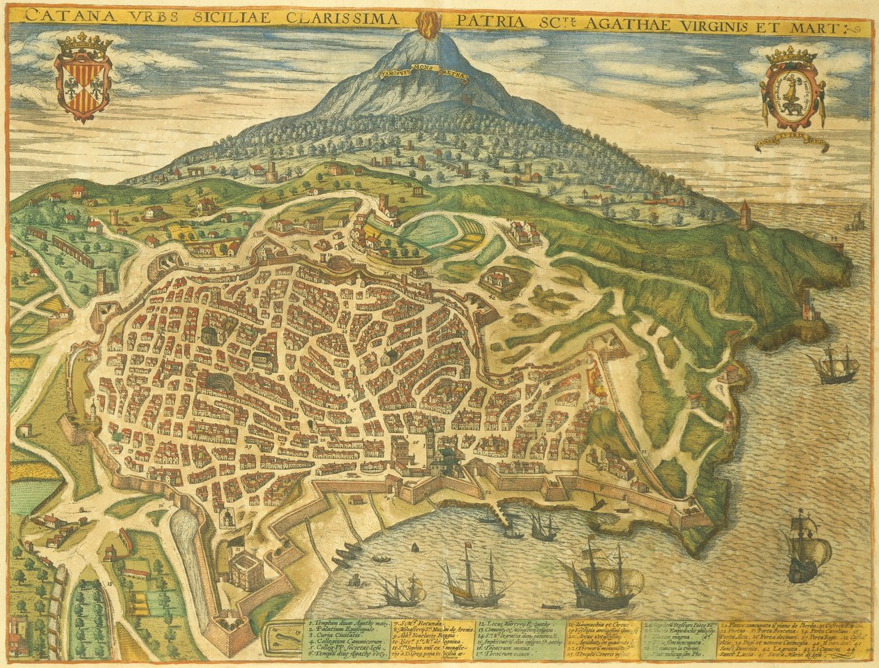 Georg BraunのCivitates Orbis Terrarumによるカターニアの地図 作： フラン