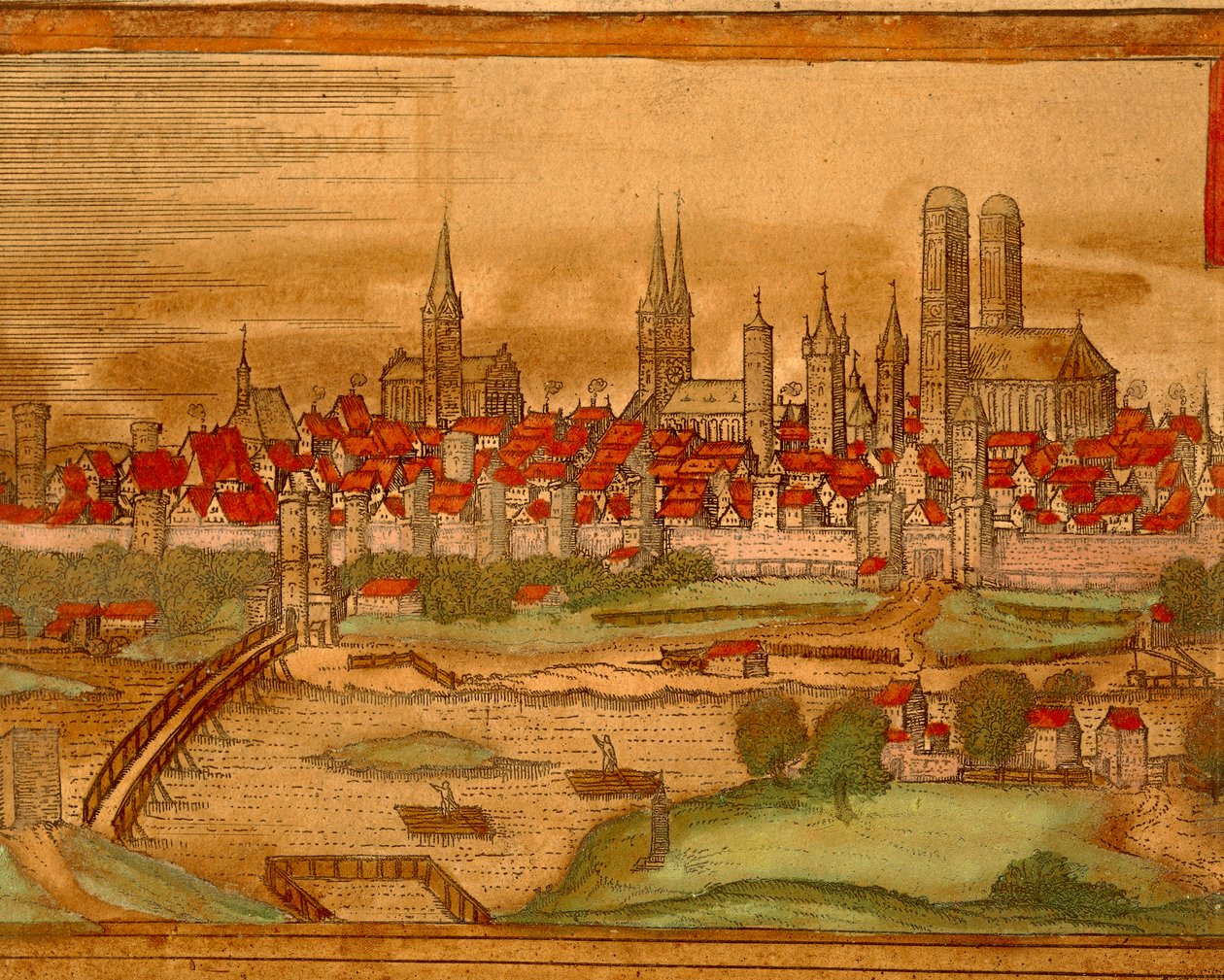 ゲオルク・ブラウンの「Civitates Orbis Terrarum」よりミュンヘン市の地図 作： フラン