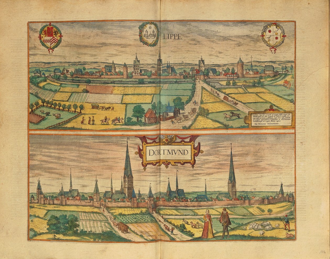 ゲオルグ・ブラウンの「Civitates Orbis Terrarum」によるリッペとドルトムントの地図 作： フラン
