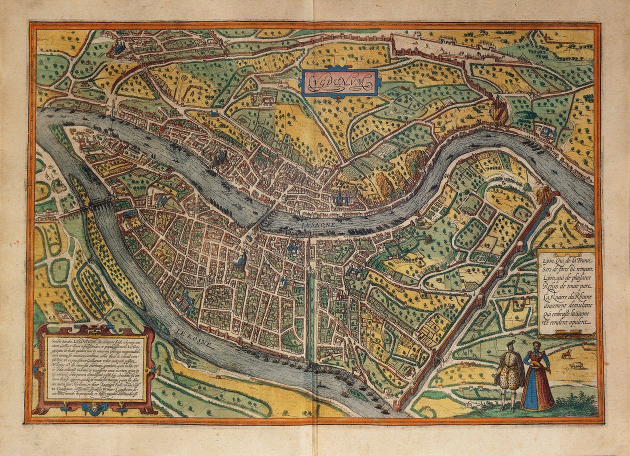ゲオルグ・ブラウンの「Civitates Orbis Terrarum」より、フランス・リヨンの地図 作： フラン