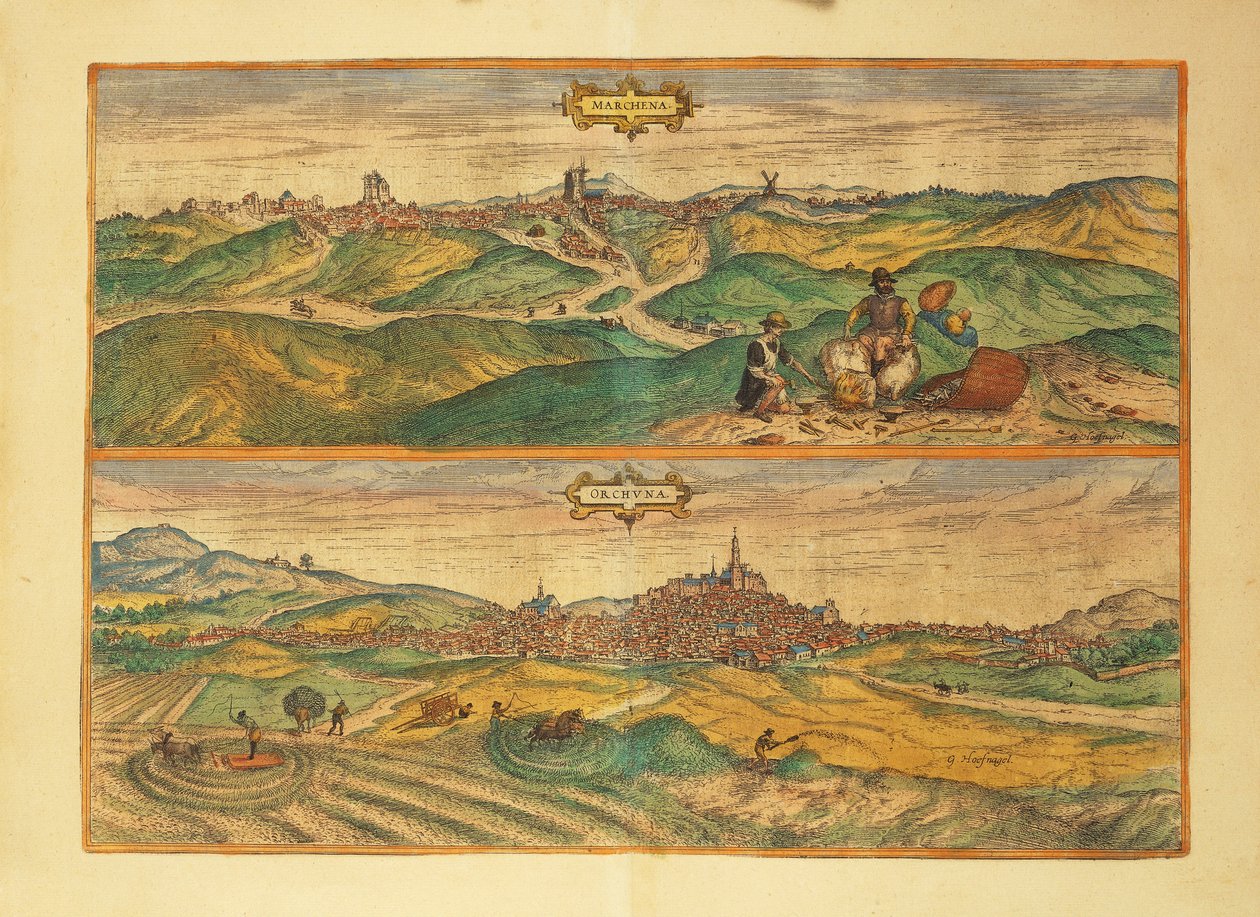 ゲオルグ・ブラウンの「Civitates Orbis Terrarum」よりマルチェナとオスナの地図 作： フラン