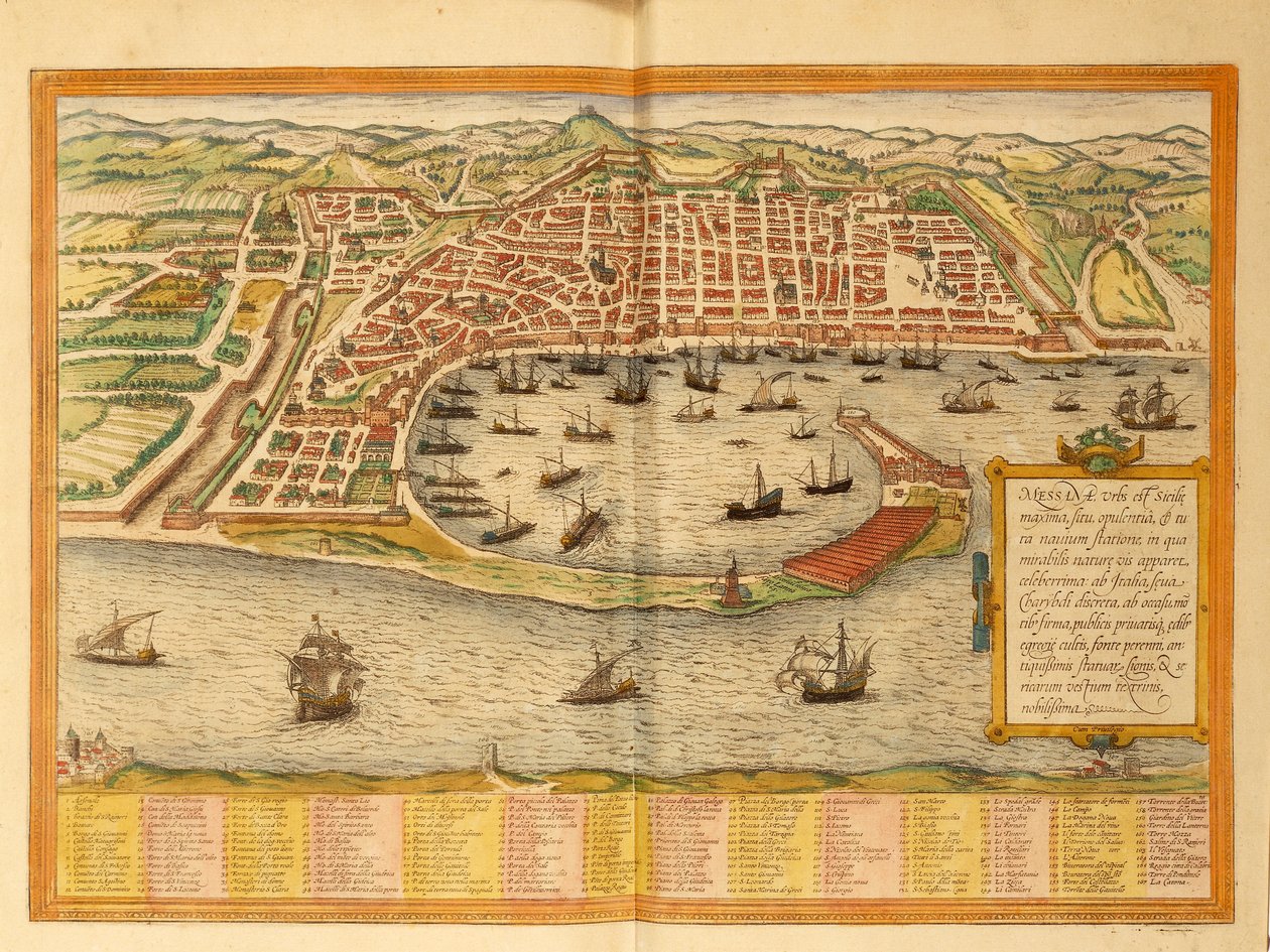 ゲオルグ・ブラウンの「Civitates Orbis Terrarum」によるメッシーナの地図 作： フラン