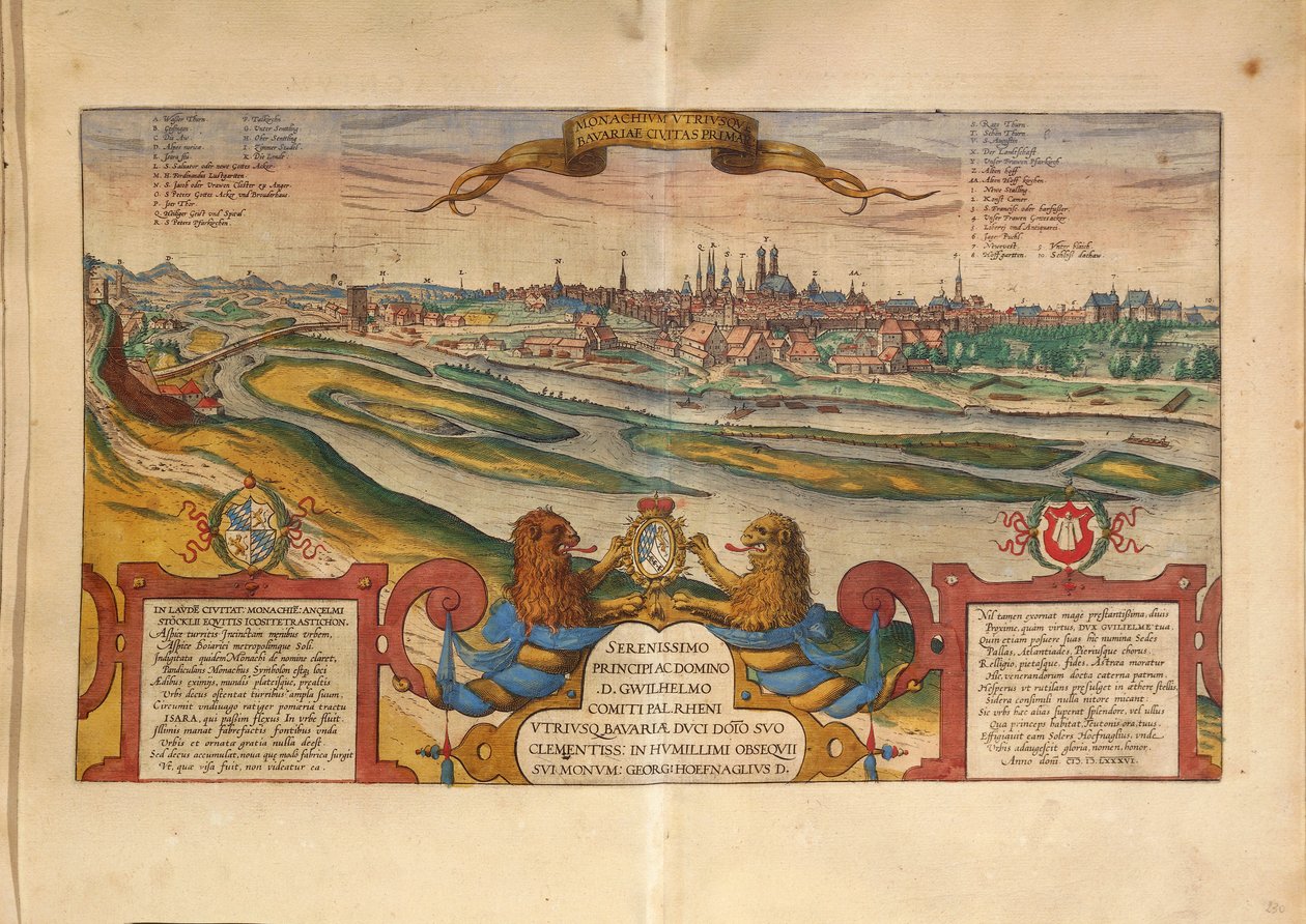 ゲオルグ・ブラウンの「Civitates Orbis Terrarum」によるドイツ・ミュンヘンの地図 作： フラン
