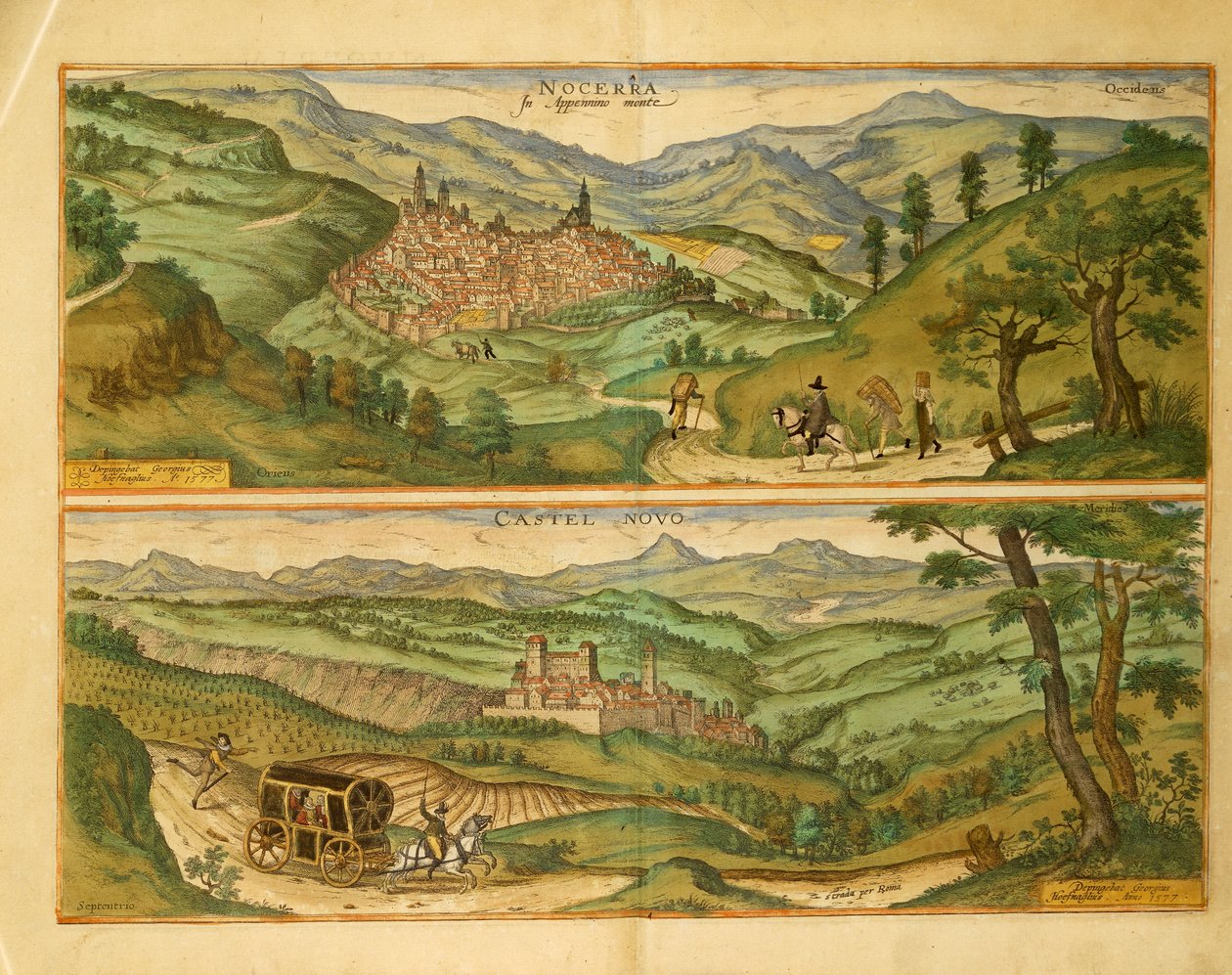 ゲオルグ・ブラウンの「Civitates Orbis Terrarum」のノセラとカステルヌオーヴォの地図 作： フラン