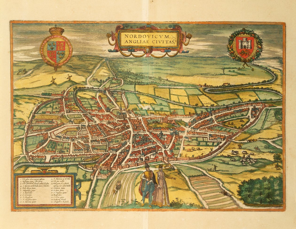 ゲオルグ・ブラウンの「Civitates Orbis Terrarum」によるノリッチの地図 作： フラン