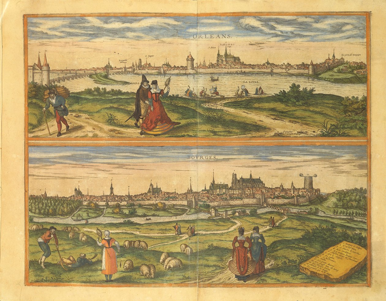 オルレアンとブールジュの地図（Georg Braun著『Civitates Orbis Terrarum』より 作： フラン