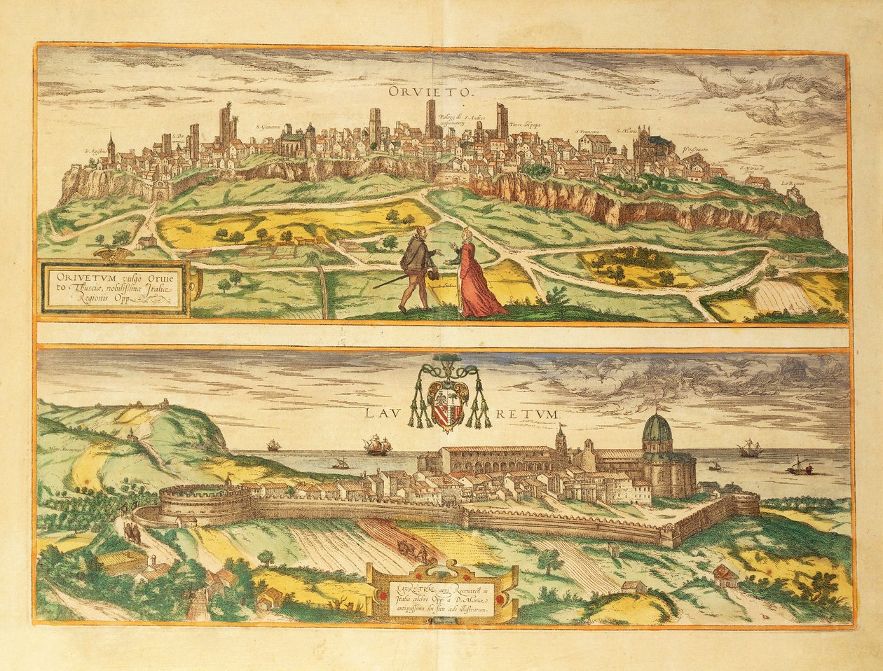 オルヴィエートとロレート、ウンブリアとマルケ州の地図（ゲオルグ・ブラウン著『Civitates Orbis Terrarum』より 作： フラン