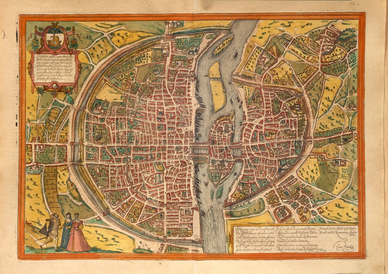 ゲオルグ・ブラウンの「Civitates Orbis Terrarum」によるパリの地図 作： フラン