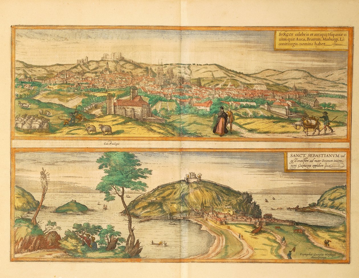 サン・セバスチャンとブルゴスの地図（ゲオルグ・ブラウン著『Civitates Orbis Terrarum』より 作： フラン