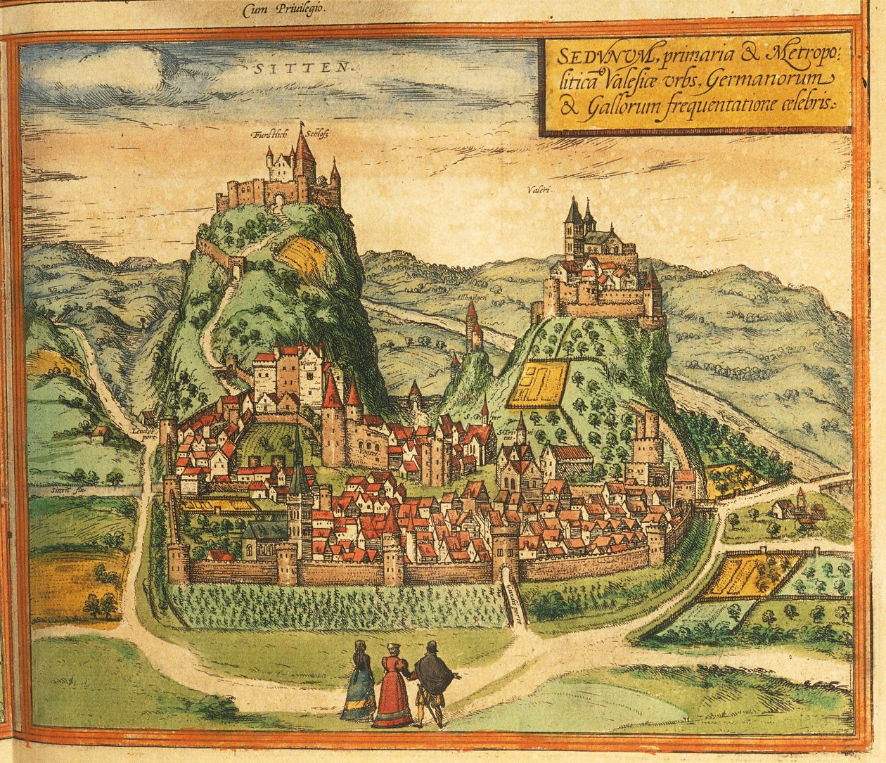 ゲオルグ・ブラウンの「Civitates Orbis Terrarum」よりシオンの地図 作： フラン