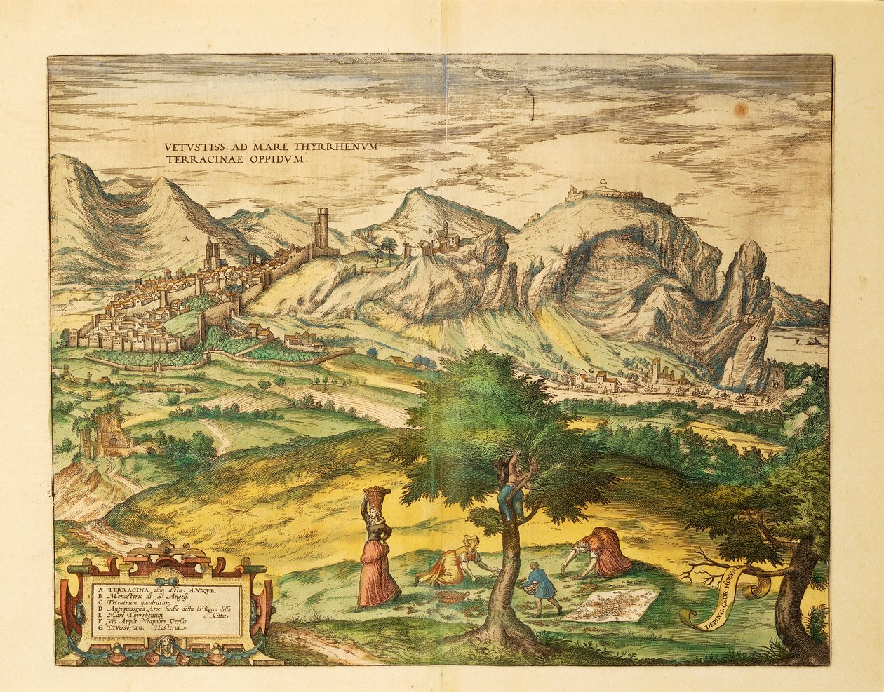 ゲオルグ・ブラウンの「Civitates Orbis Terrarum」に掲載されたラツィオ州テラチーナの地図 作： フラン