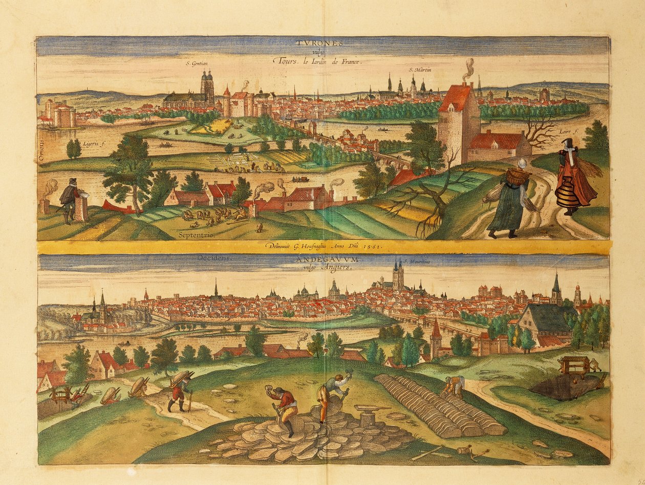 ゲオルグ・ブラウンの「Civitates Orbis Terrarum」よりトゥールとアンジェの地図 作： フラン