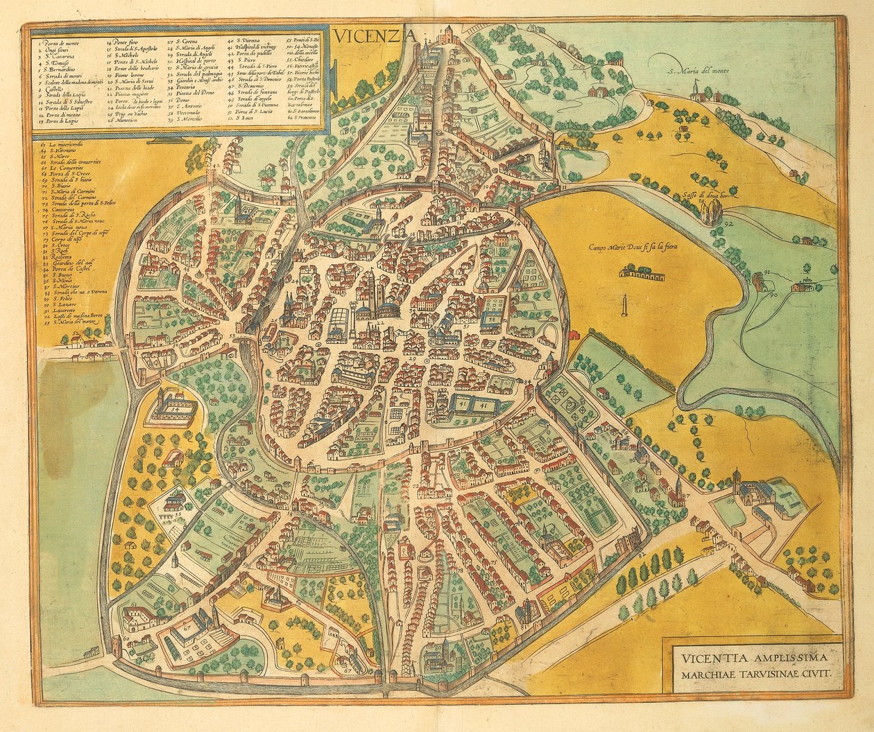 ゲオルク・ブラウンの「Civitates Orbis Terrarum」によるヴィチェンツァの地図 作： フラン