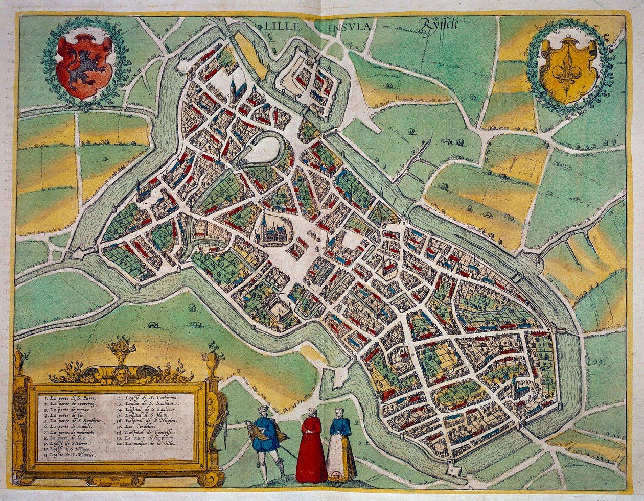 ゲオルク・ブラウン（1541-1622）とフランズ・ホーゲンベルグ（1535-1590）による「Civitates Orbis Terrarum」からのリール市の地図 1572-1617年頃 パリ、B.N. 作： フラン