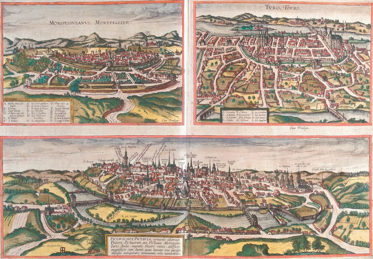 フランス、モンペリエ、トゥール、ポワチエ 作： ゲオルクとホーゲンベルク フランツ (1535-90) ブラウン