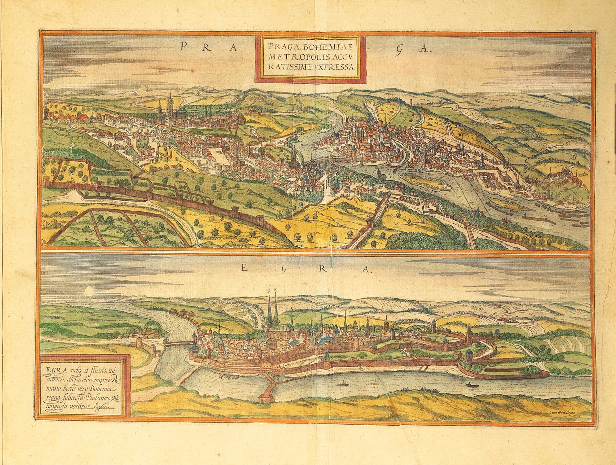 ゲオルク・ブラウンの「Civitates Orbis Terrarum」より、プラハとチェブ、エゲル 作： フラン