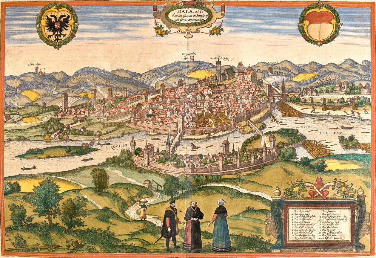 シュヴェービッシュ・ホール , ドイツ 作： ゲオルクとホーゲンベルク フランツ (1535-90) ブラウン