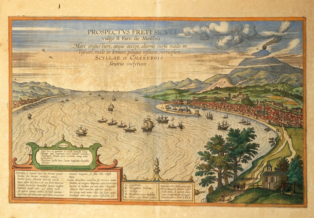 ゲオルグ・ブラウンの「Civitates Orbis Terrarum」よりメッシーナ海峡 作： フラン