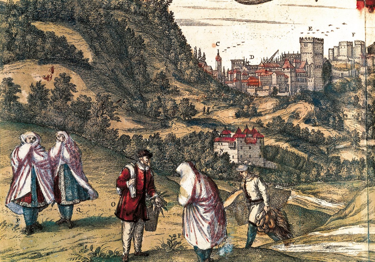 アルハンブラ宮殿のモーリシャス、ジョージ・ブラウンの版画、フランツ・ホーゲンベルク（1535-1590）が書いた「Civitatis Orbis Terrarum」（ゴットフリート・ケンペセンがケルンで6巻に分けて編集）に掲載されています。 作： フラン