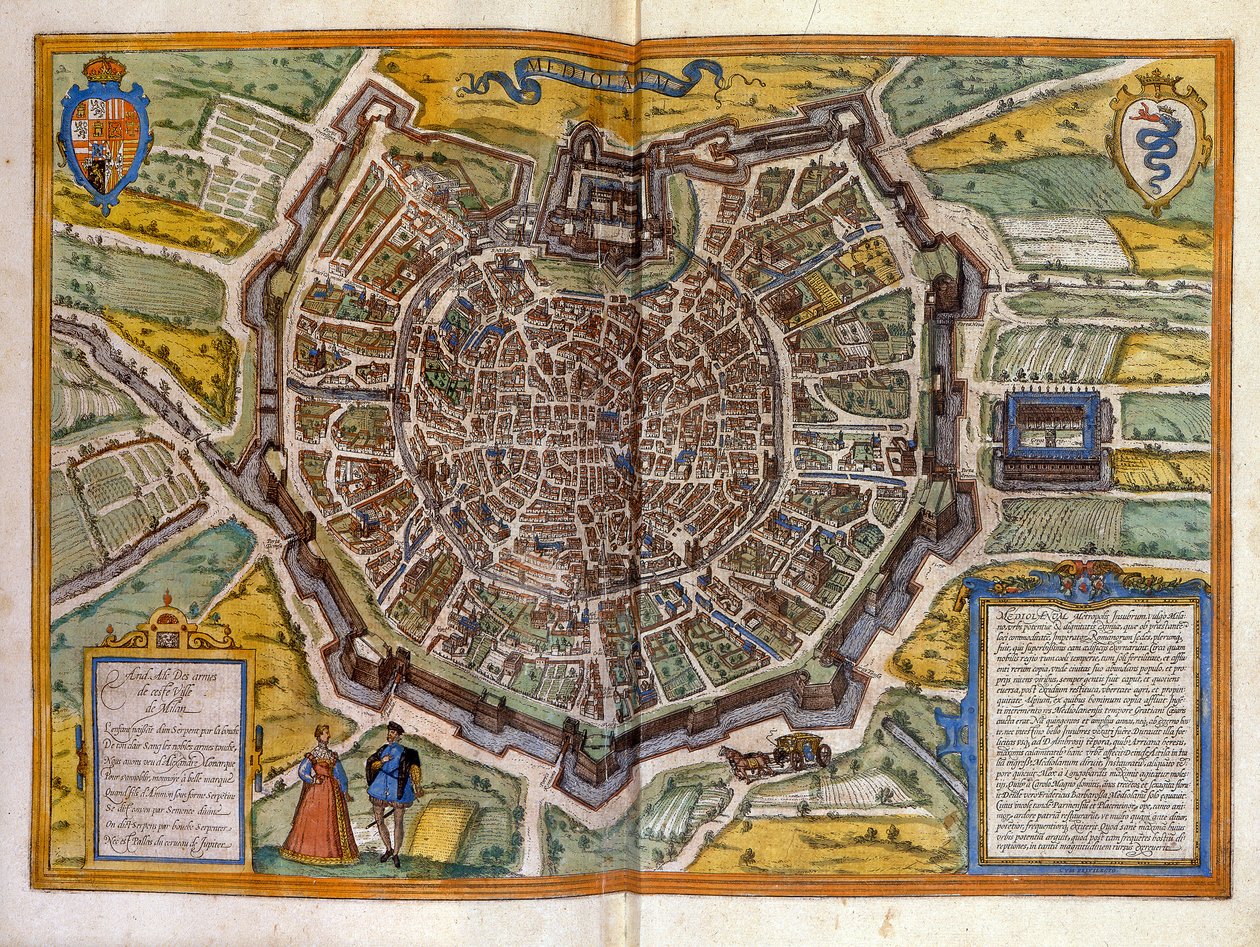 Braun & Hogenberg Atlasより1585年のミラノの地図。 作： フラン