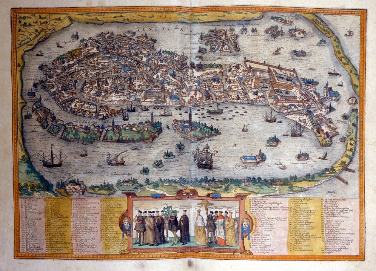 ブラウンとホーゲンベルグの地図「Civitates Orbis Terrarum」からのヴェネツィアの眺め 作： フラン