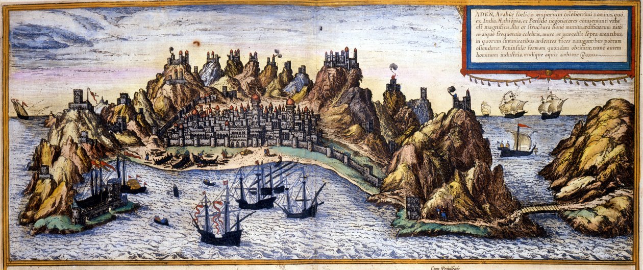 Braun & Hogenbergのアトラス "Civitates Orbis Terrarum "より、イエメンのアデンの街の眺め 作： フラン