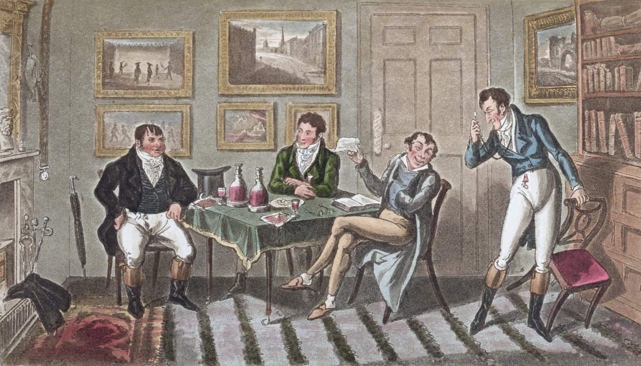 1822年のアルバニーでのトムとジェリー（アクアチント） 作： アイザック、ロバート、ジョージ・クルークシャンク