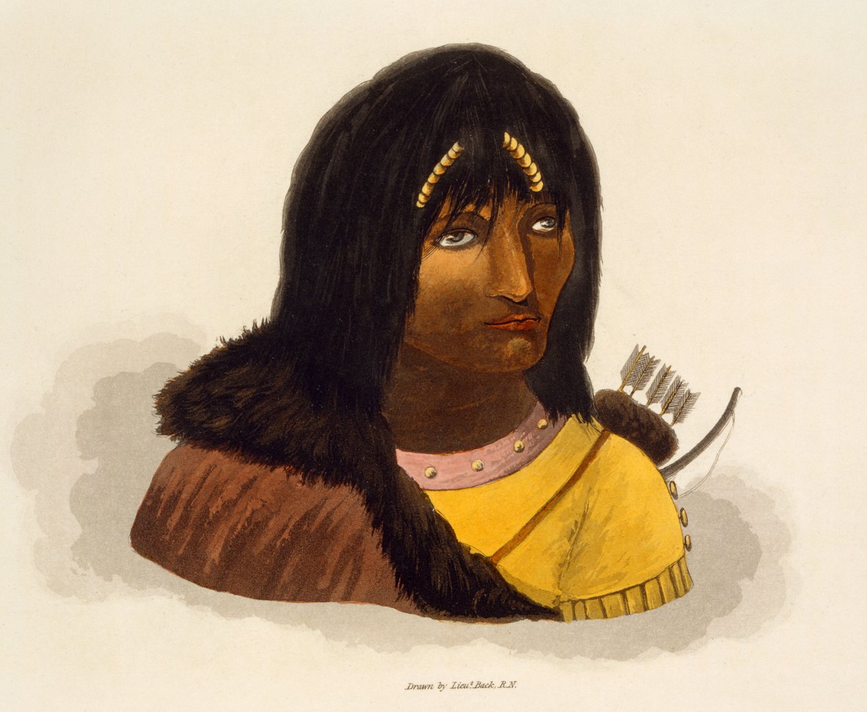 ジョン・フランクリン（1786-1847）1823による「1819-22年の北極海の海岸への旅の物語」からのストーンインディアンの肖像 作： ジョージ・バック