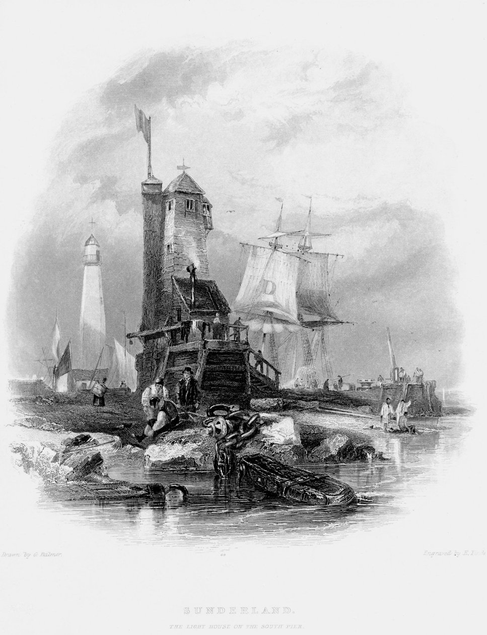 サウスピアのサンダーランド灯台、1841 作： ジョージ・バルマー