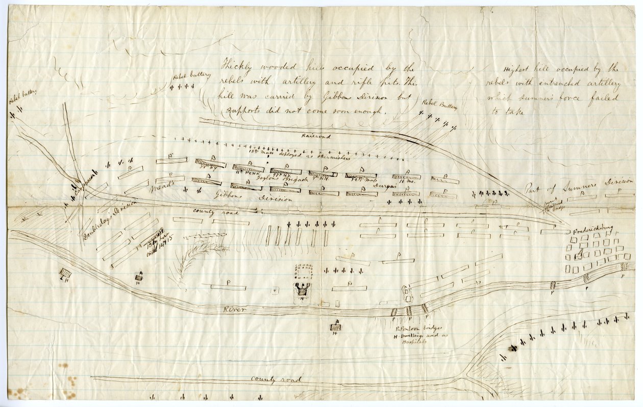 フレデリックスバーグの地図、1862年12月頃 作： ジョージ・ブッシュ