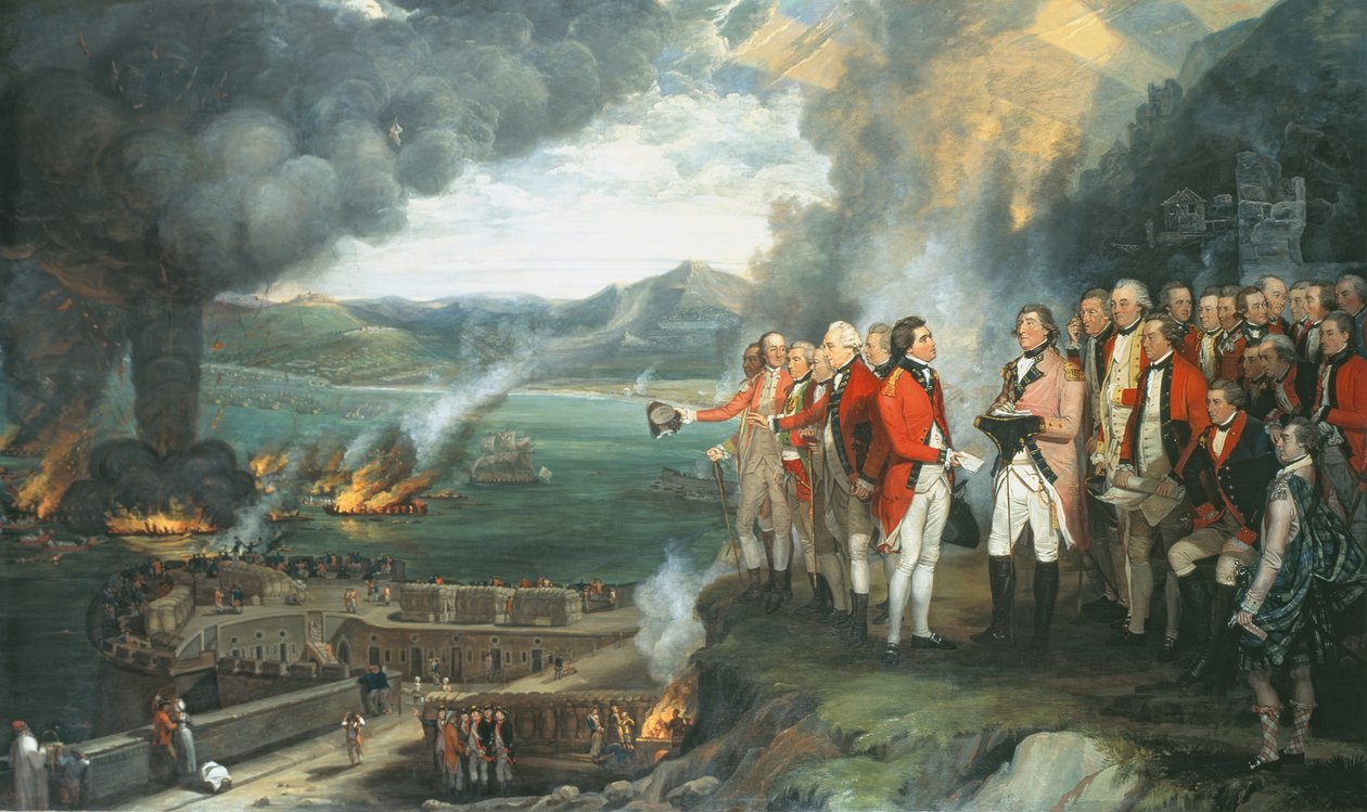 フローティングバッテリーの破壊を観察しているエリオット将軍とその将校、1782年9月14日、1782年9月14日 作： ジョージ・カーター