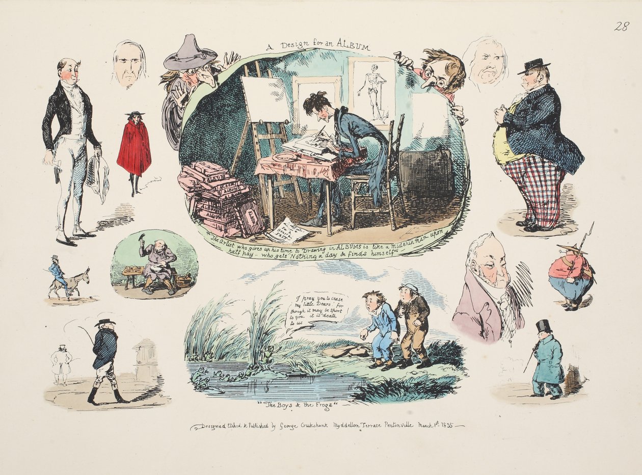 アルバム、パブのデザイン。 1835年（手描きの彫刻） 作： ジョージ・クルクシャンク