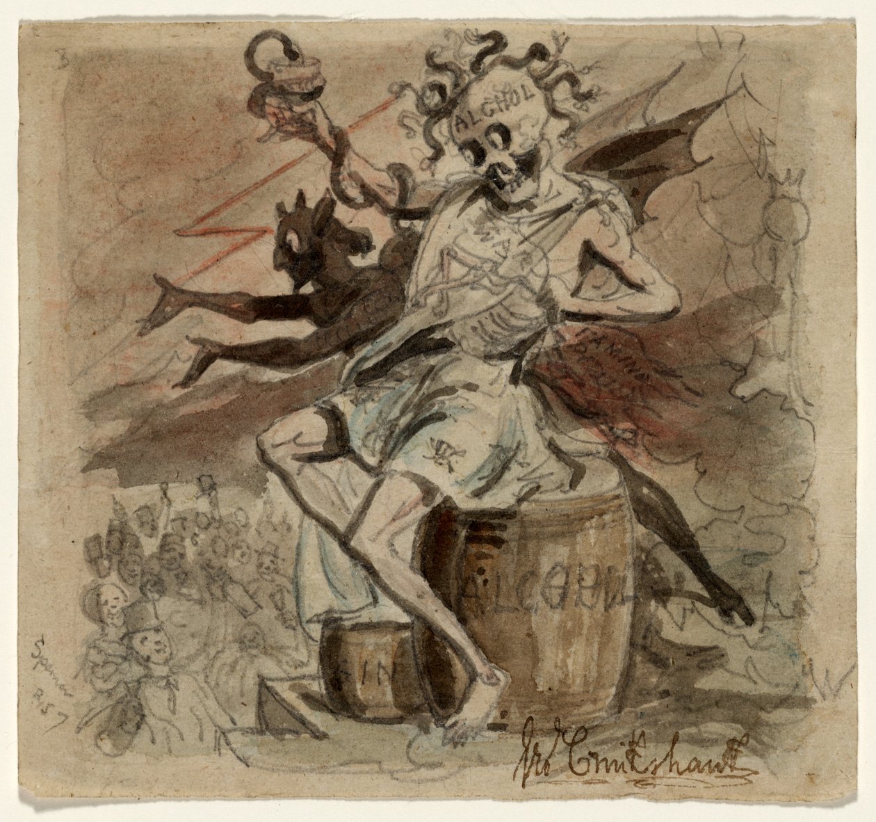 アルコール、死と悪魔、1830（紙のトイレ） 作： ジョージ・クルクシャンク