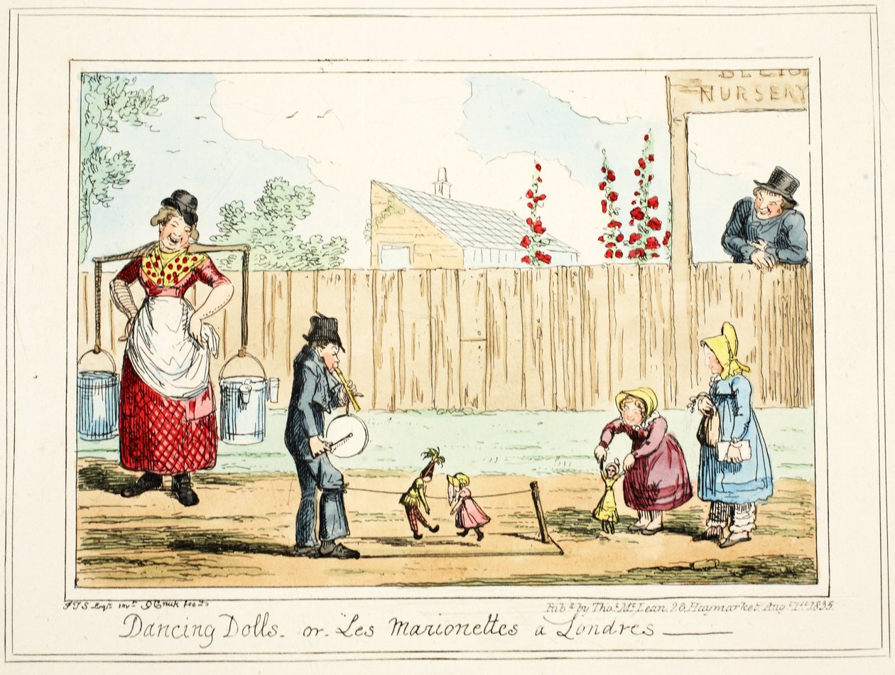 ダンシングドールズまたは「レマリオネットアロンドレス」、1835年（手描きの彫刻） 作： ジョージ・クルクシャンク